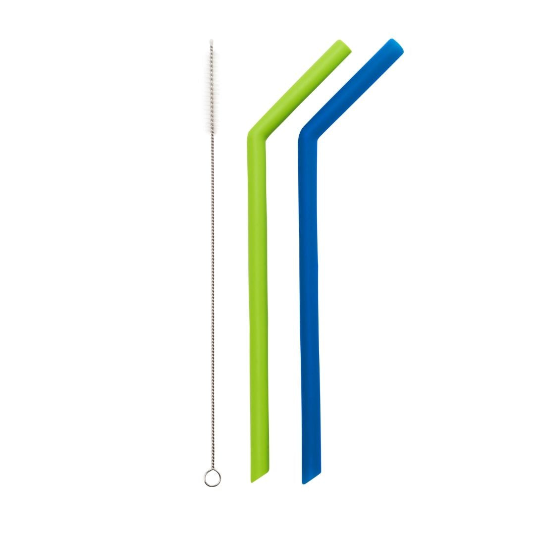 Reusable Soft Silicone Straws - Green & Blue